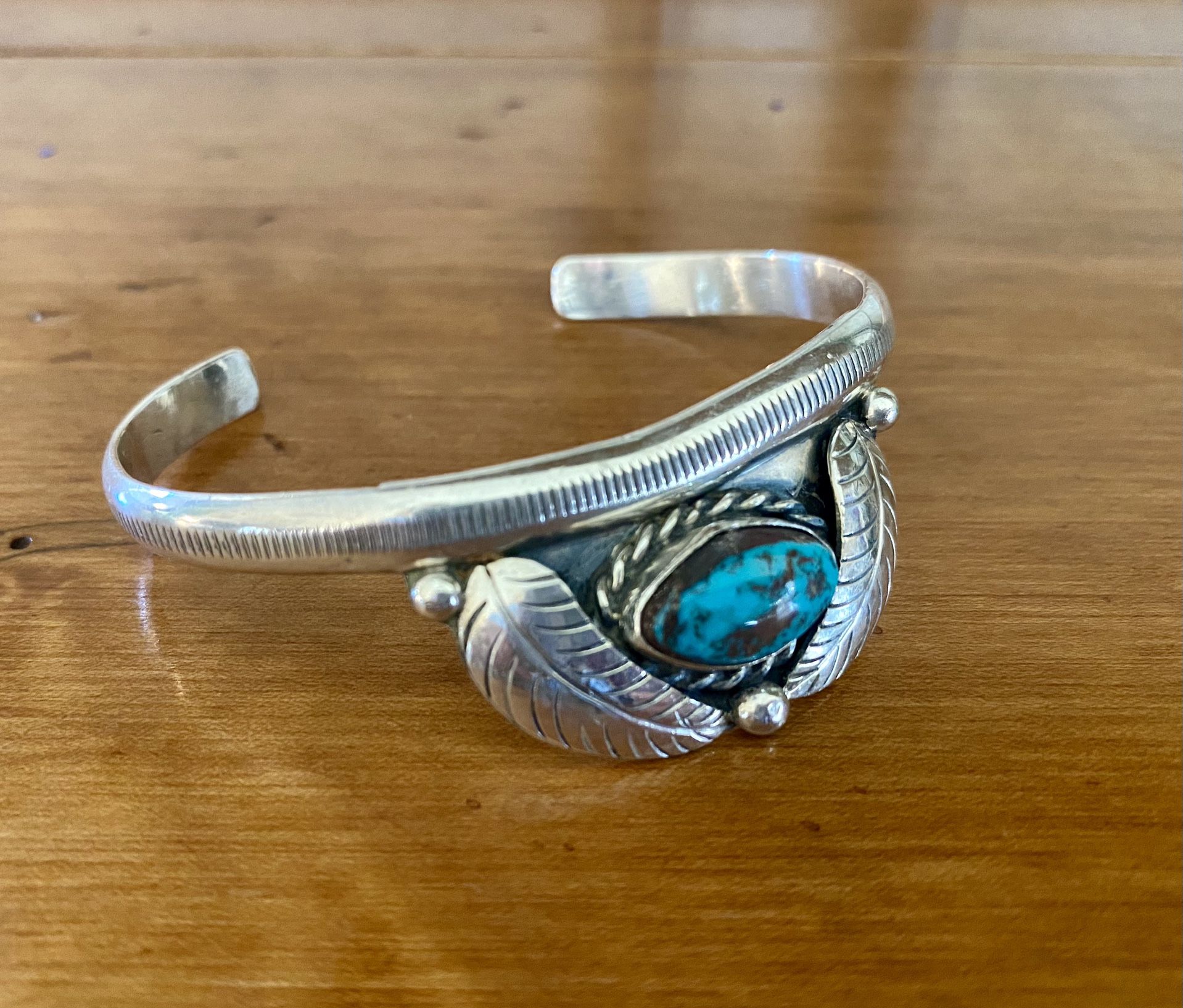 Vintage Native American Sterling Silver and Turquoise Cuff Bracelet size 6.5”