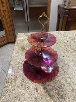 Handmade resin 3-tiered tray, Flower Tray And Coaster Set 