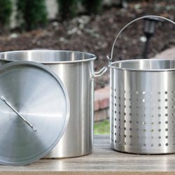 53QT Stock Pot With Strainer Commercial Food Grade Seafood