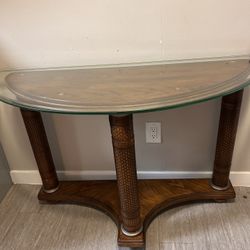 Top Glass Wooden Side Table 