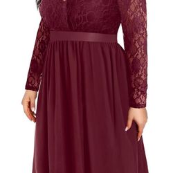 Pinup Fashion Plus Size Lace Chiffon Wrap V Neck Dresses Women Cocktail Wedding Guest Midi Dress