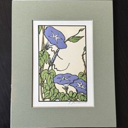 Woodblock Print "Morning Glory" by listed Cal./Japan artist Yoshiko Yamamoto