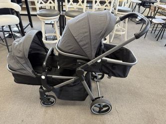 MU Double Stroller, Foldable Twin Tandem Stroller with Adjustable Backrest, Reversible Seat, 5-Point Harness, Storage Basket, Convertible Baby Bassine