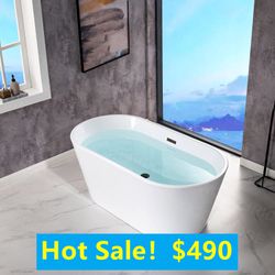 Acrylic Freestanding Bathtub Contemporary Soaking Tub with Overflow and Drain