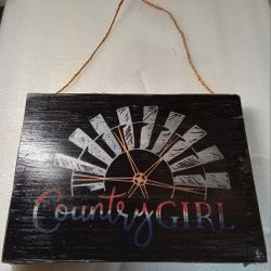 Americana Windmill Country Girl Rustic Primitive Handcrafted Wood Sign USA