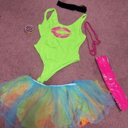 New large 80s neon tutu skirt bodysuit swimsuit one piece festival rave costume