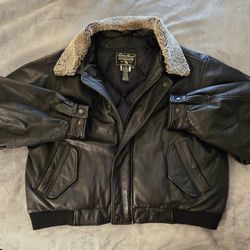 Men's Eddie Bauer Goose Down Filled Leather Jacket with Removable Collar 2X