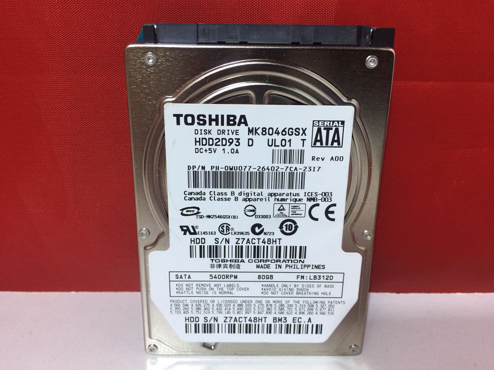 TOSHIBA 80GB 5400RPM SATA MK8046GSX Laptop Hard Drive