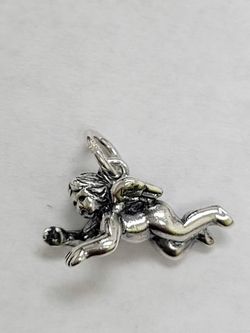 Authentic James Avery Cherub Angel Charm & ring Sterling 3D RETIRED Rare