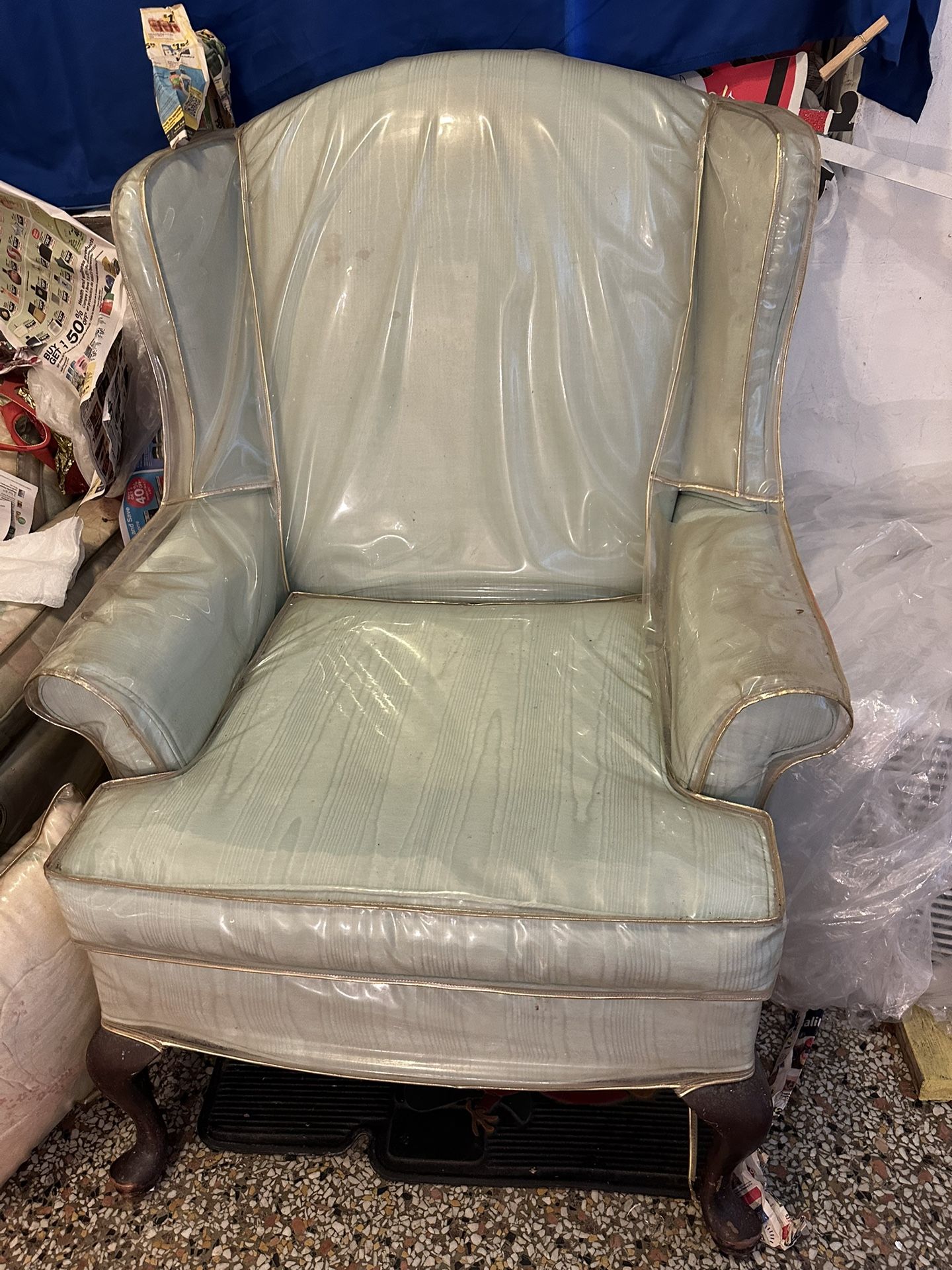 Teal Accent Chair With Plastic Cover $5