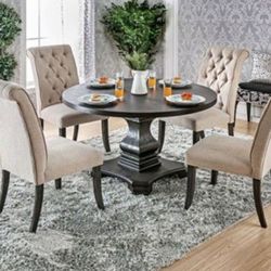 Brand New Rustic Antique Black, Beige 5pc Round Dining Table Set 