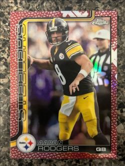 2025 Topps Chrome Pittsburgh Steelers Aaron Rodgers Football Leather Refractor