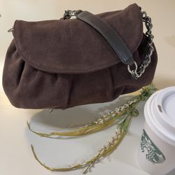 Ann Taylor LOFT Vintage Women’s Brown Leather Suede Magnetic Slouchy Clutch bag