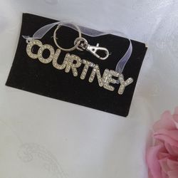 Keychain Name COURTNEY GENUINE CRYSTALS SILVER PLATED RARE