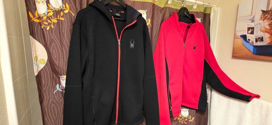 LOT OF 2 Men’s Spyder Core Sweater Full Zip Jackets XXL Black & Red + Hangers
