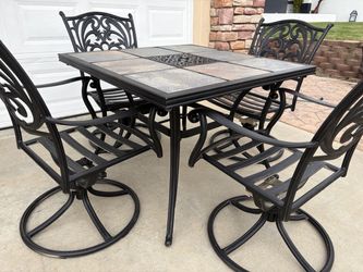 Patio Dining Set with Tile Top Table and 4 Chairs