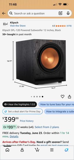 Klipsch SPL-120 12” powered  subwoofer