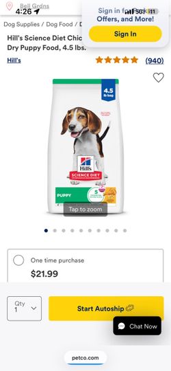 Two bags puppy food