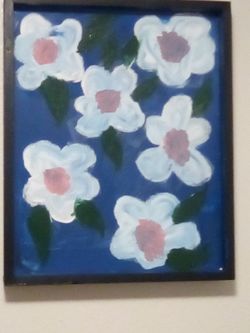 Flower painting in wood frame