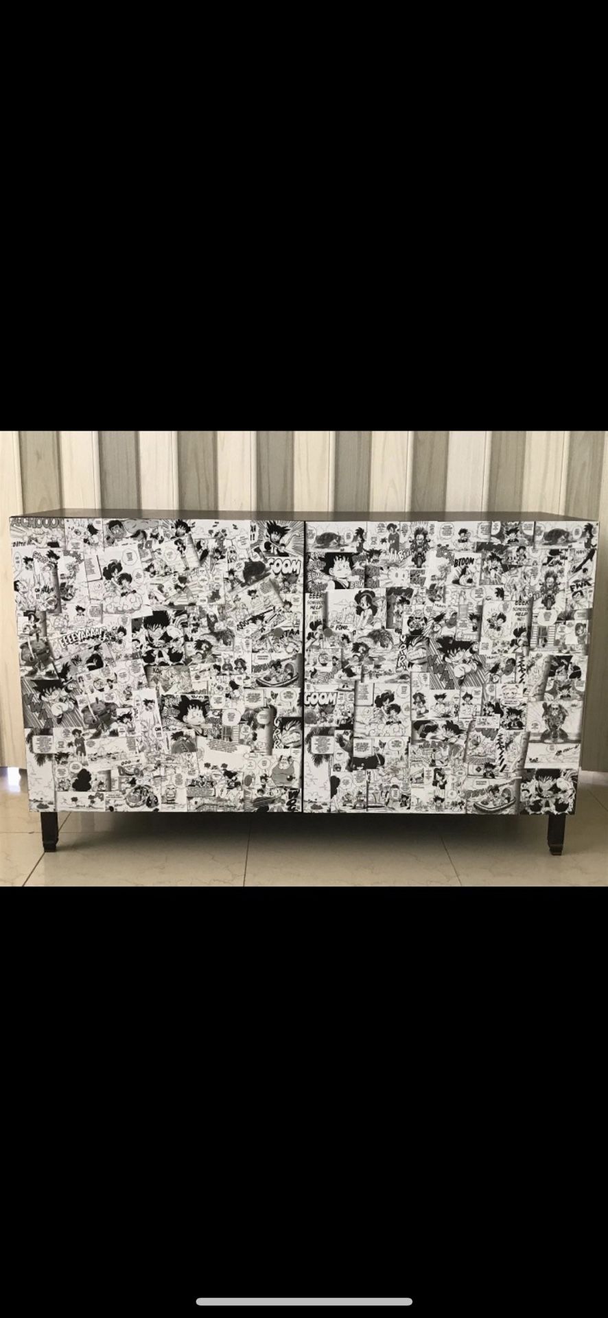 CUSTOMIZED CABINET WITH ANIME DECOUPAGE TECHNIQUE ON THE DOORS