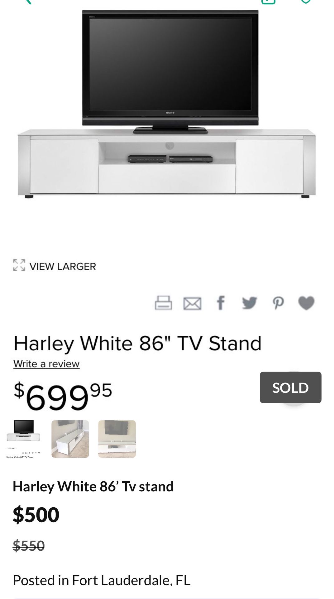 Modern Harley White 86" TV Stand entertainment center TV stand. Drawer & storage.