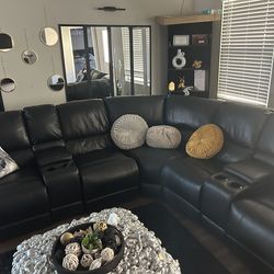Black leather sectional