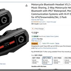 XGP Motorcycle Bluetooth Headset Set Of Two