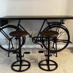 Designer hardwood Bicycle Accent Table with Three Matching Stools (two Pictured)