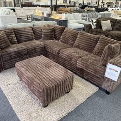New Brown Curdoroy Sectional $1199. Ottoman $259 More. Delivery Available