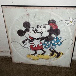 Vintage Mickey And Minnie Mouse Wooden Picture Decor 