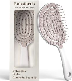 Wide Curved Detangler Vented Hair Brush | Peel-to-Clean Design for Self Cleaning, Detangling, Shaping and Defining Curls For Women and Men, Pro Stylin