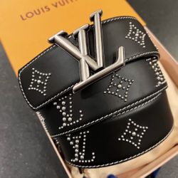 LOUIS VUITTON Brand Logo Leather Belt Men's Black Width 4CM(p603)