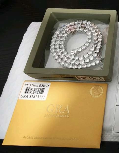 14k White Gold VVS Moissanite Tennis Necklace 5MM By 18 Inch