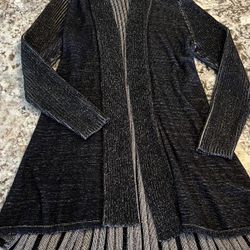 XL Fever Women Black Gray Chunky Rib Knit Sweater Open Long Duster Robe Bell