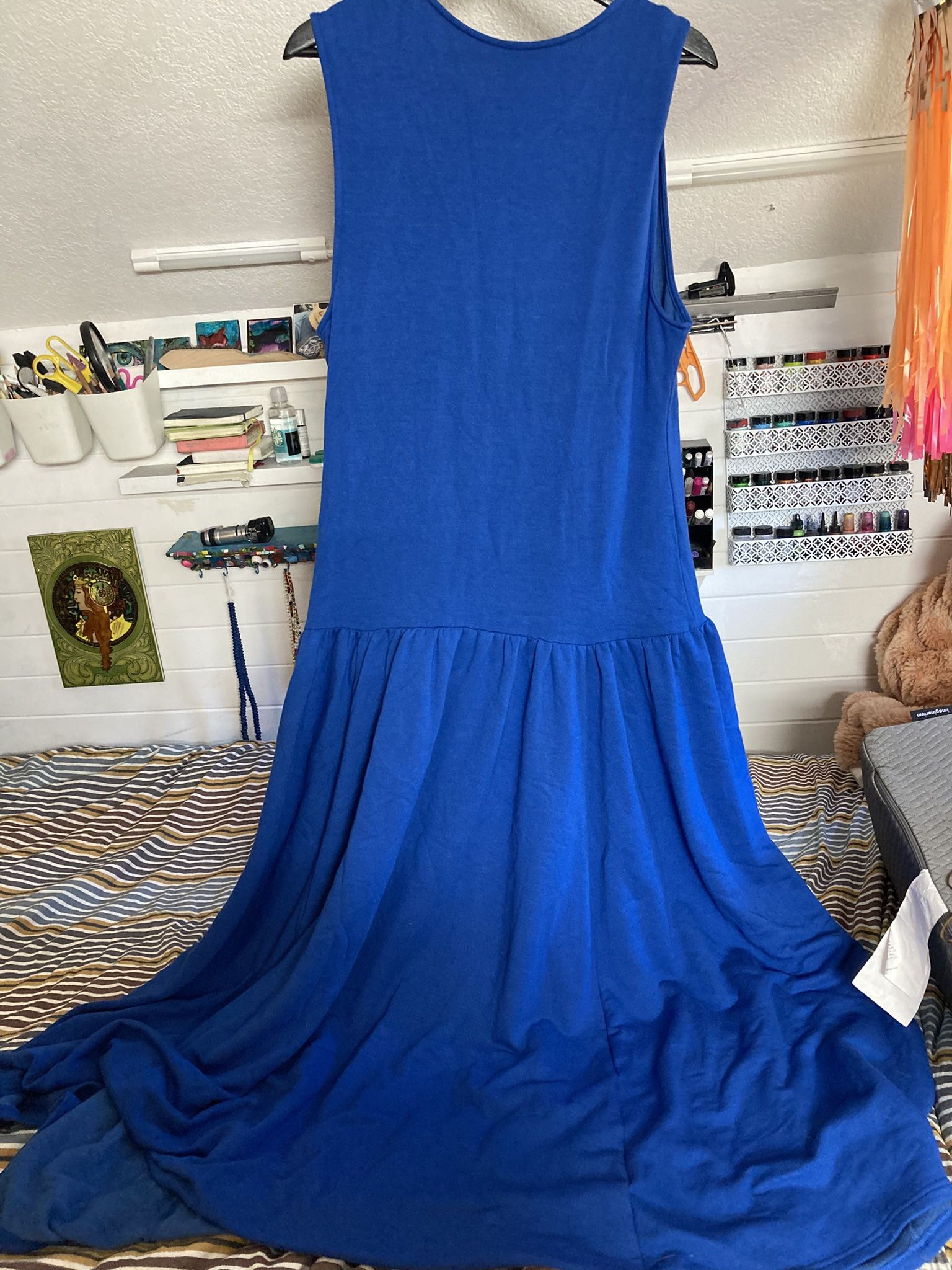 Anthropologie  Daily Practice Royal Blue Long Sweatshirt Tank Dress