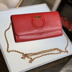 Ferragamo Leather Wallet w/ Chain