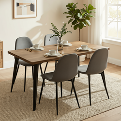 Homy Casa STAN+CHARLTON 5PC Dining Set 63” Vintage Brown Table with 4 Charlton Grey Terry Fabric Chairs