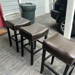 Leather Bar Stools (3) For Sale