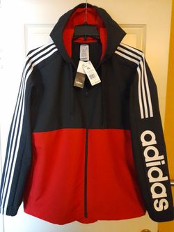 *"ADiDAS" ~ 'Essential'z / Training / ColorBlock / HooDed Wind-Breaker Jacket / Black&Scarlett / Men'z / Size = XL / (NEW) !"*