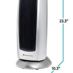 Comfort Zone Electric Oscillating Ceramic Tower Space Heater, Remote, Backlit Digital Thermostat & Temperature Display, Timer, & Overheat Sensor, Idea