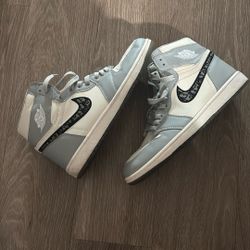 Jordan x Dior Style Grey/White Air Jordan 1 Retro High Top Sneakers replica Size 9