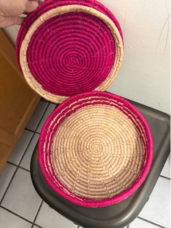 Pink Woven Storage Basket with Lid