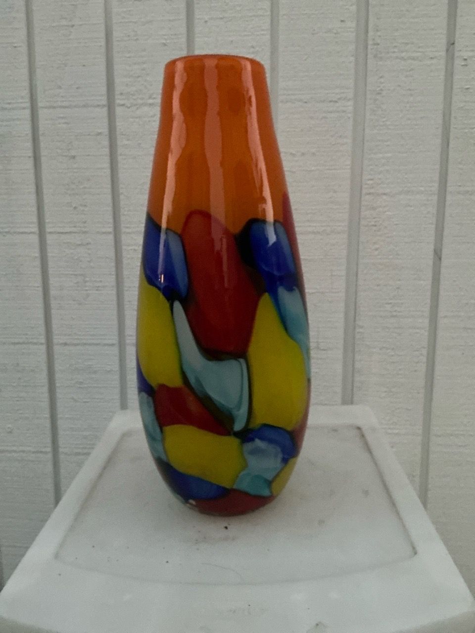 Button Craft Drawing 15” Colorful Orange Art Glass Vase for Sale in San Diego, CA - OfferUp