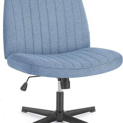 Criss Cross Legged Office Chair, Armless Wide Seat No Wheels, Modern Home Desk Height Adjustable Swivel Fabric Vanity Seating For Bedroom