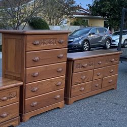 Tall And Wide Dresser Set Oak Wood 