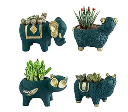 Small Succulent Pots with Drainage, Ceramic Animal Planter, Indoor Plant, Cute Cactus/Bonsai Flower Pots for Home Decor and Office Desk Decoration
