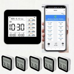 13in1 Tuya WIFI Indoor Intelligent Thermometer Hygrometer W/ Time/Calendar/Alarm