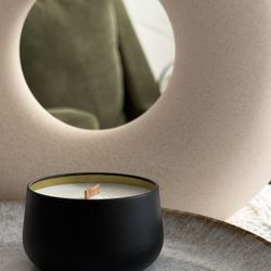 Elegant 8 oz tin with wooden wick gift candle, No label, Scented natural oil