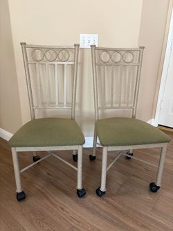 Set of 2 Metal Dining Chairs with Casters