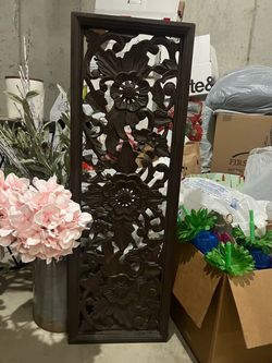 Ornate Floral Wood Carving Wall Panel